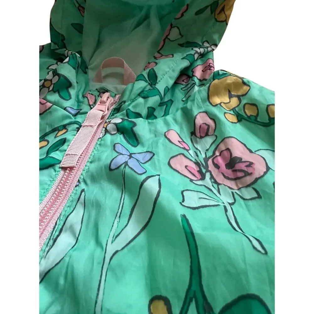 Cat & Jack Girls Toddler Rain Coat Jacket Green with Flower Design Size 18M - Picture 3 of 8